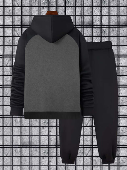 Ensemble survêtement homme bicolore avec sweat à capuche gris foncé et noir