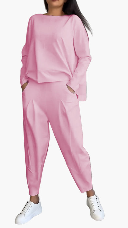 Completo relax due pezzi stile casual da donna – comfort chic per la casa e le uscite
