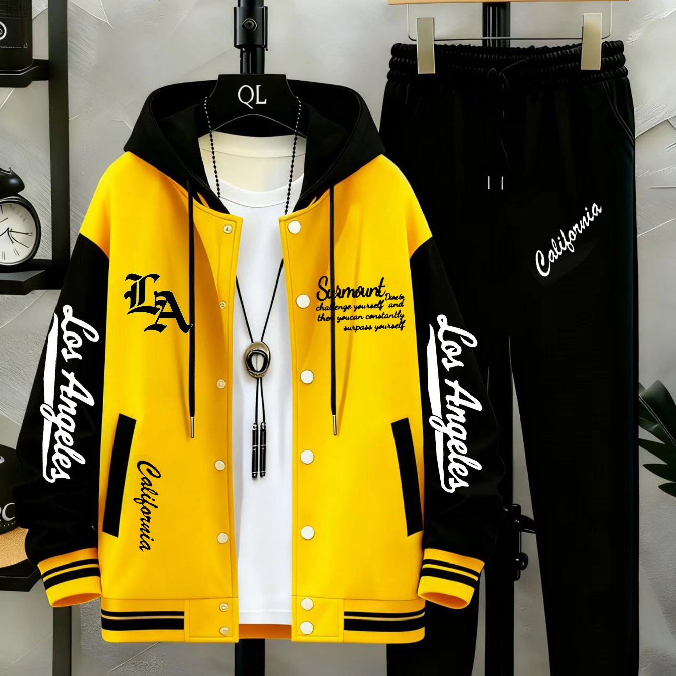 Ensemble Homme Veste Teddy Baseball et Pantalon de Jogging Sport