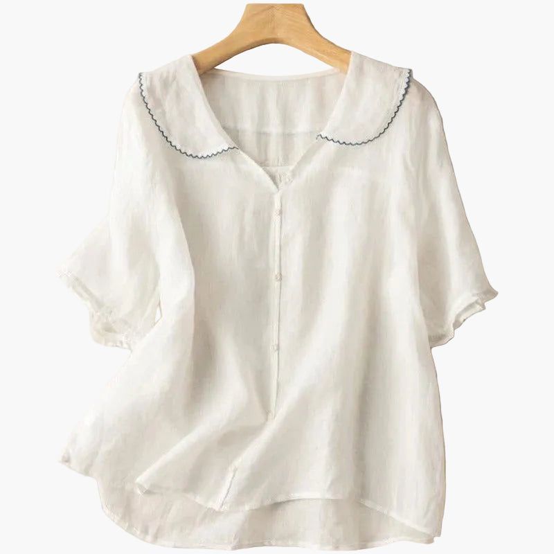 Elegant women's blouse with scalloped collar vintage style for daily use