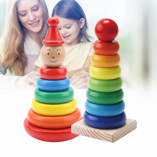 Jouet Éducatif Empilable en Bois pour Enfants - Tour Arc-en-ciel Ludique