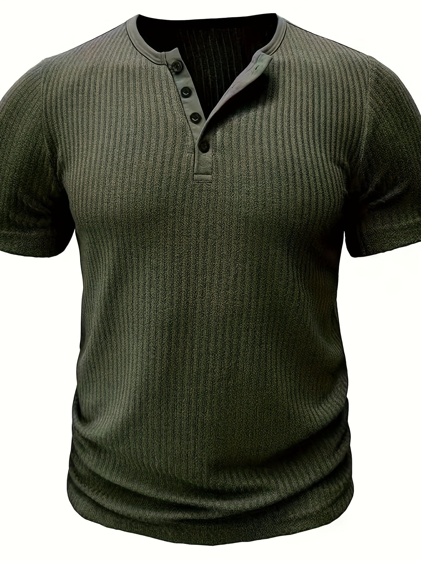 T-shirt Décontracté à Manches Courtes pour Homme Style Henley Boutonné Rayé