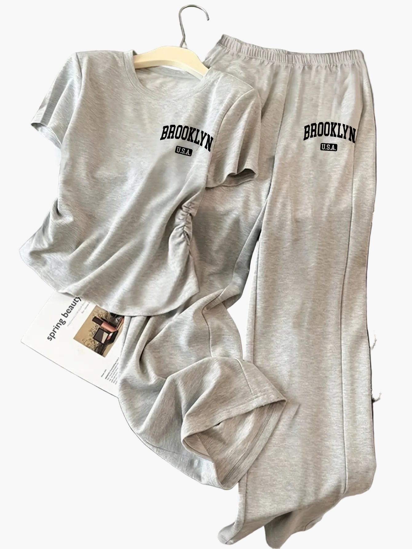 Ensemble décontracté pour femme, t-shirt à manches courtes et pantalon large, style lounge chic