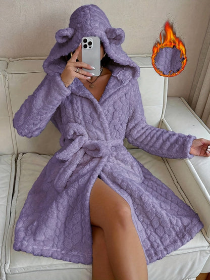 Robe de Chambre Femme à Capuche Ourson Douce Lavande
