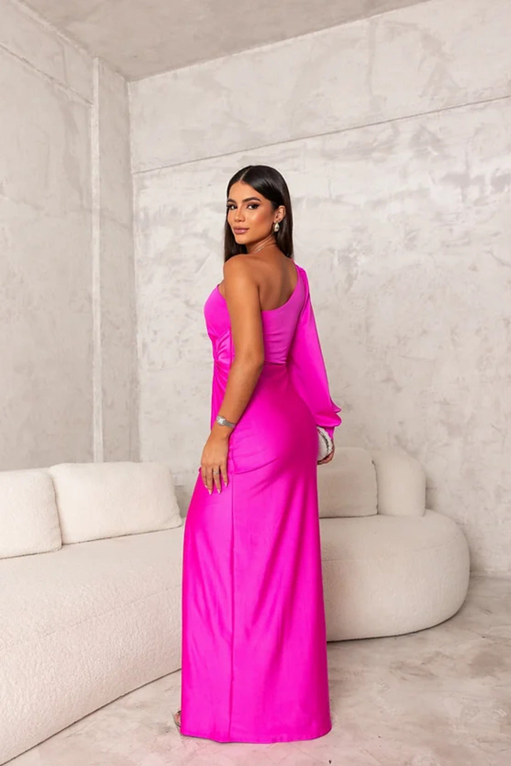 Abito da sera donna monospalla elegante stile drappeggiato per evento e cerimonia