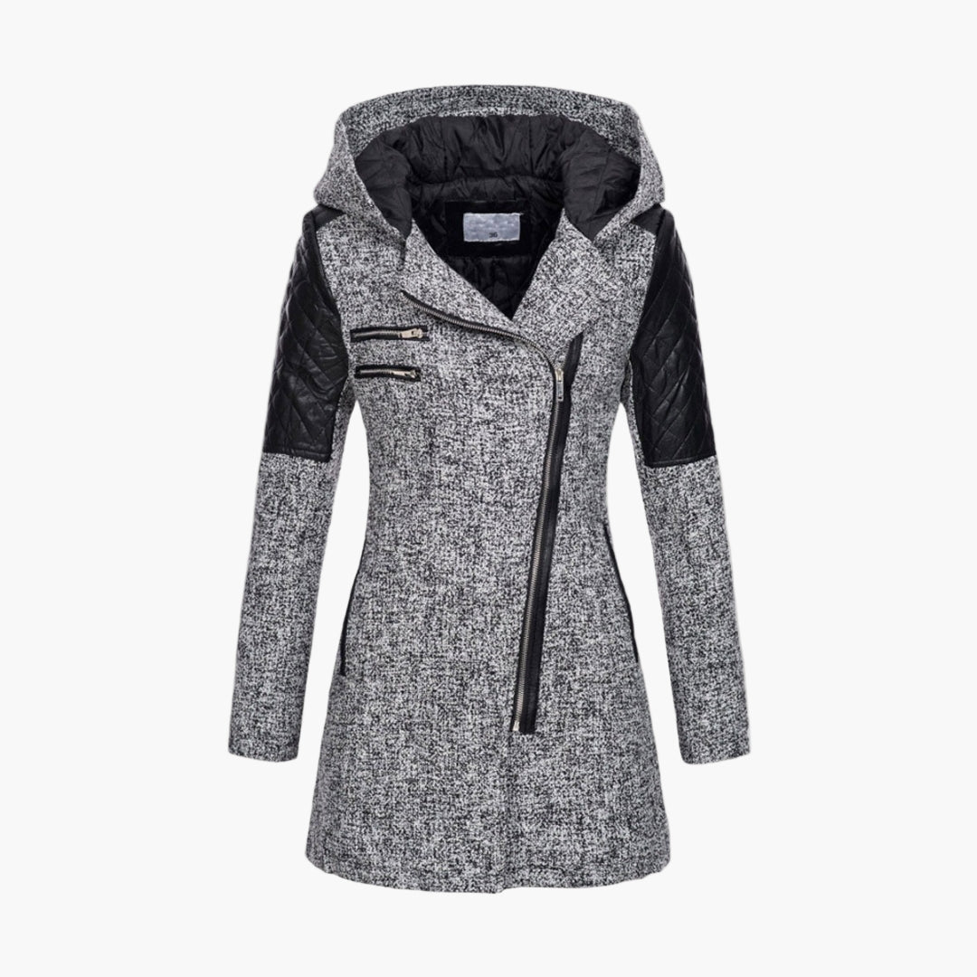 Abrigo de mujer estilo tweed con capucha, elegante y moderno para el invierno
