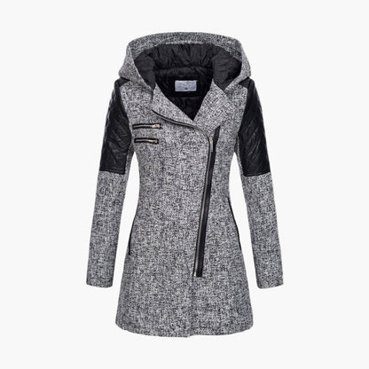 Abrigo de mujer estilo tweed con capucha, elegante y moderno para el invierno