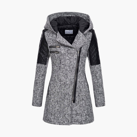 Damenmantel im Tweed-Stil mit Kapuze, elegant und modern für den Winter