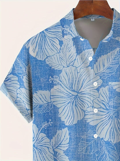 Herresommer-skjorte med blomsterprint i hawaiisk stil – afslappet pasform, ideel til sommer og fritid