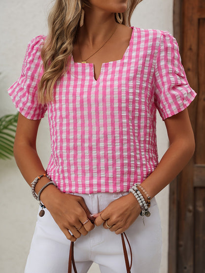 Blouse à carreaux vichy style élégant pour femme - idéale pour le printemps et l'été
