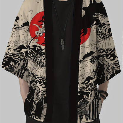 Kimono abierto para hombre estilo streetwear japonés con estampado gráfico artístico