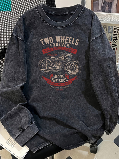 Haut à manches longues délavé gris anthracite avec imprimé moto graphique rétro