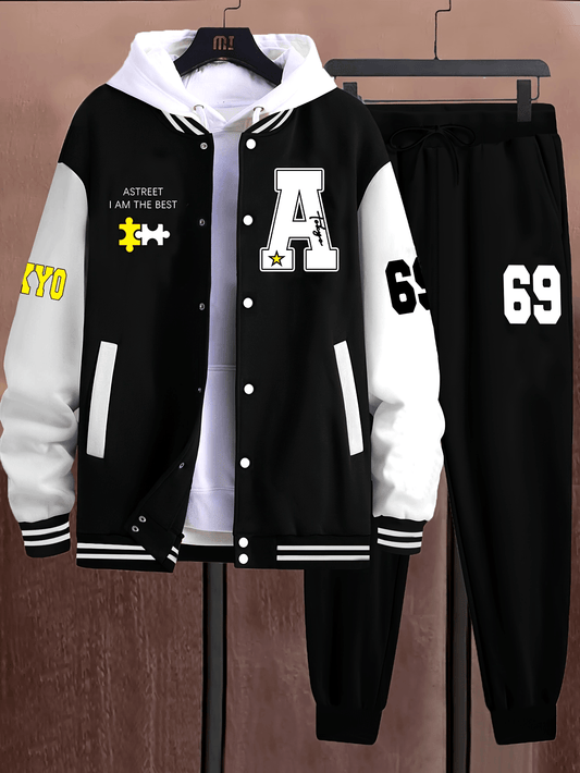Ensemble Survetêment Homme Style Baseball Veste Universitaire et Pantalon Jogging