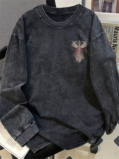 Sweat-shirt oversize délavé noir avec imprimé graphique épée ailée au dos