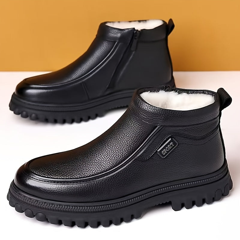 Bottes courtes homme noir doublées fourrure synthétique à semelle crantée et fermeture éclair latérale