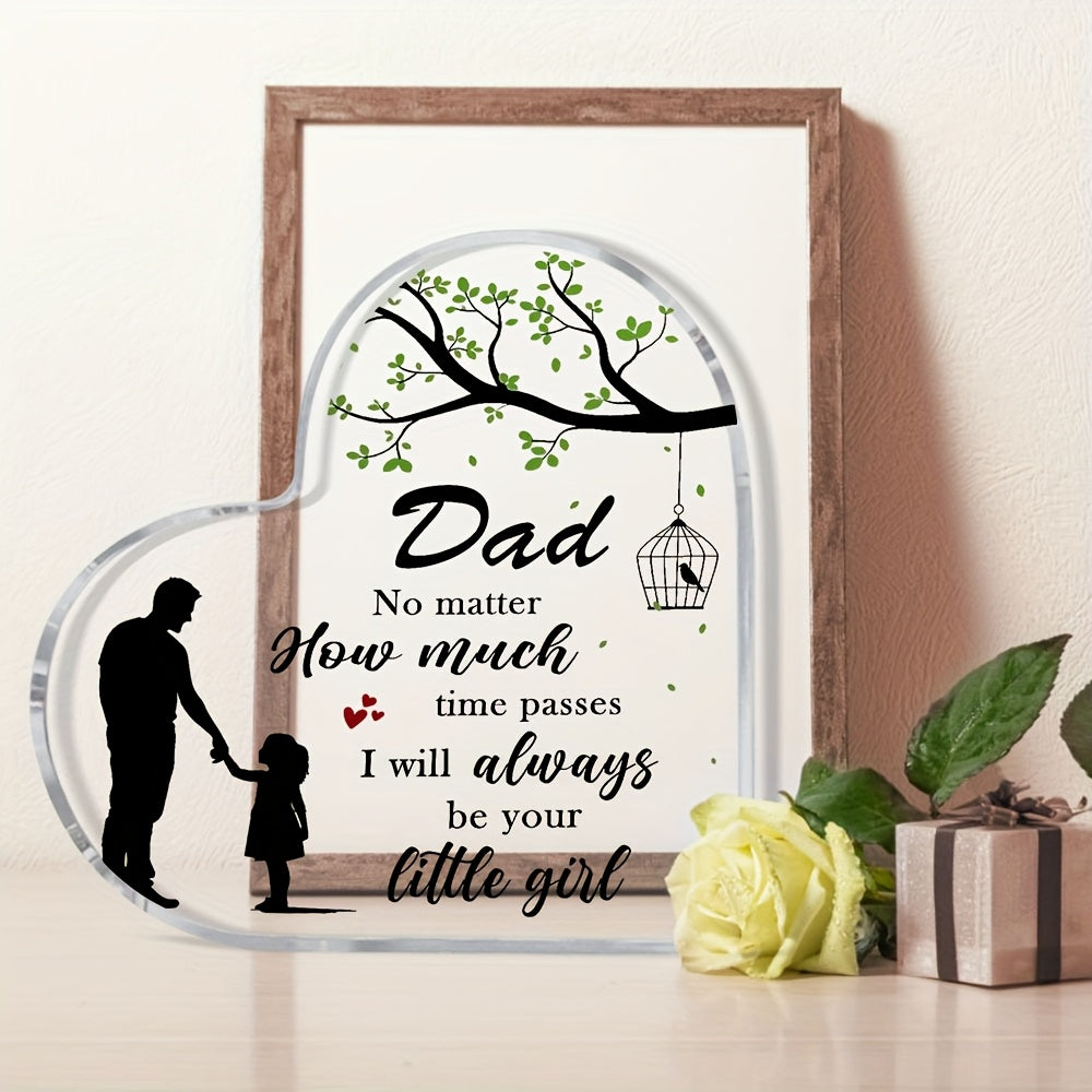 Regalo decorativo per papà – Targa a forma di cuore con messaggio emozionale per figlia, stile moderno, ideale per la Festa del Papà o compleanno