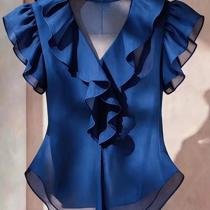 Blouse Femme Élégante à Volants Style Romantique pour Tenue Chic et Bureau