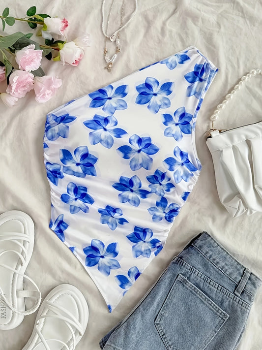 Body med ét skulderstrop og blomsterprint i elegant stil til kvinder – Ideel til forår/sommer
