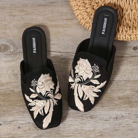 Mules Femme Élégantes à Broderie Florale Style Décontracté Chic