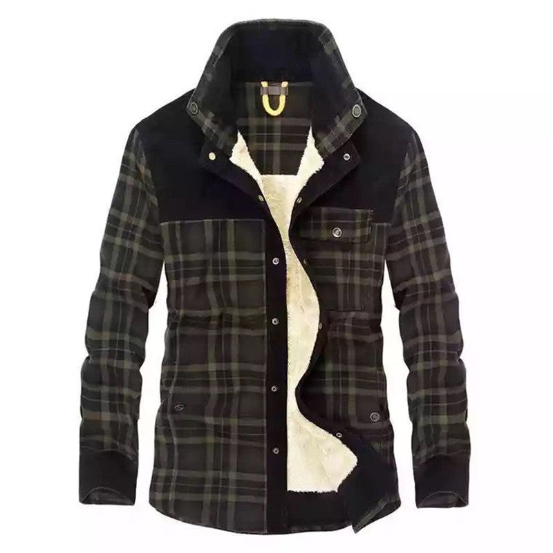 Chemise à carreaux doublée molletonnée pour homme avec col montant