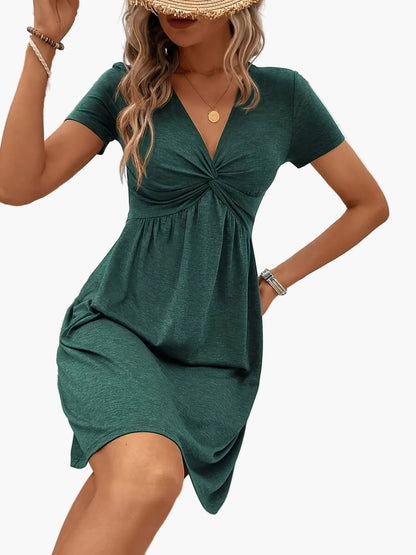 Vestido de verano elegante para mujer con cuello en V, estilo casual y chic, ideal para vacaciones