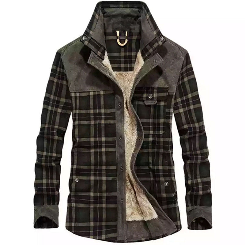 Chemise à carreaux doublée molletonnée pour homme avec col montant