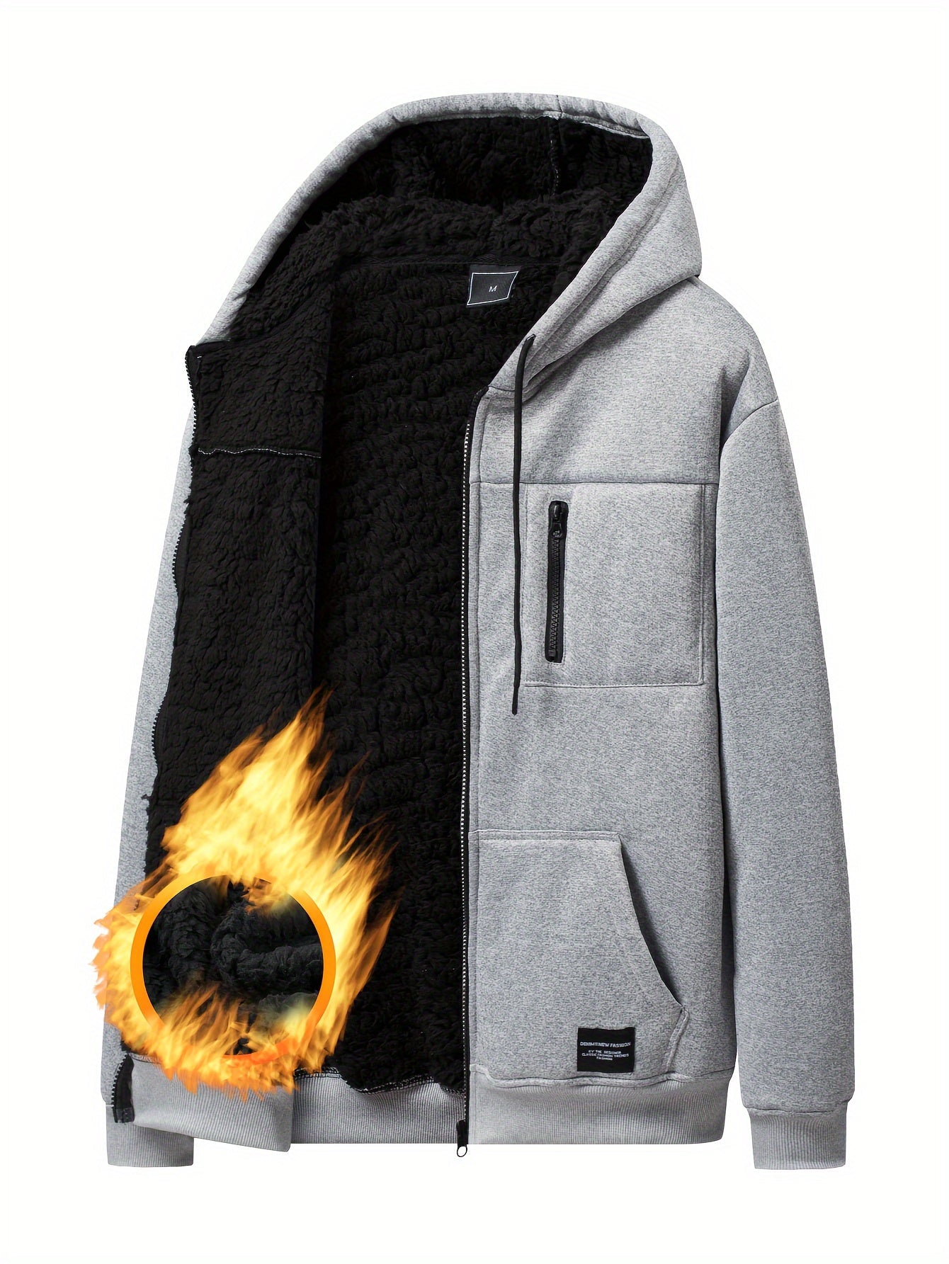 Sweat à Capuche Zippé Homme Doublure Molleton Gris Clair Chaud