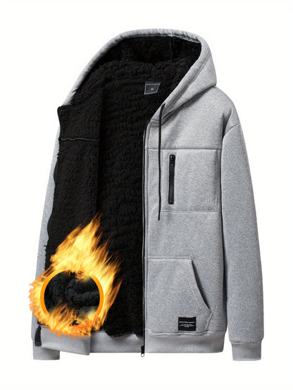 Sweat à Capuche Zippé Homme Doublure Molleton Gris Clair Chaud