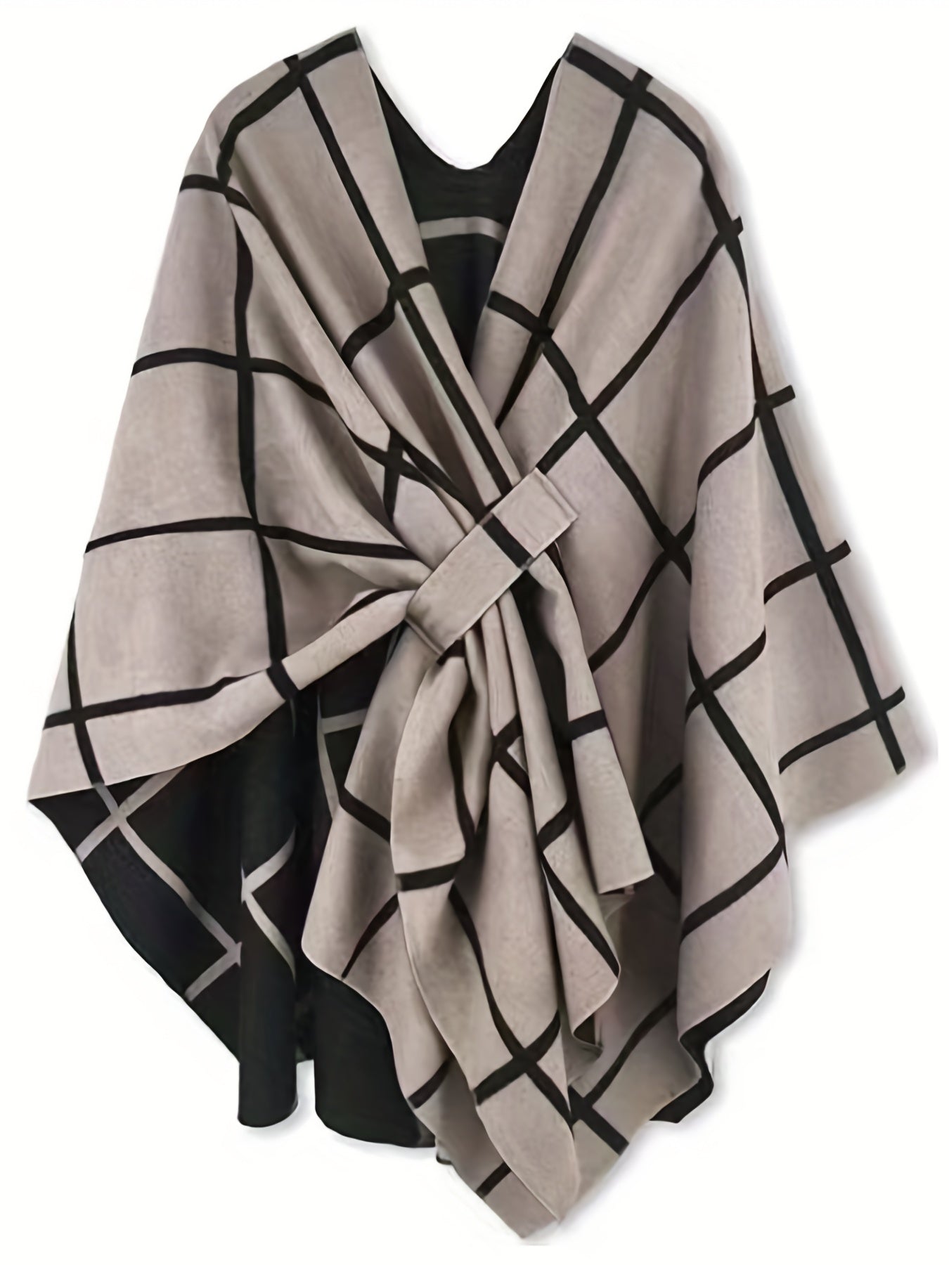 Poncho Réversible Femme Grille Noir et Beige Style Cape Élégante