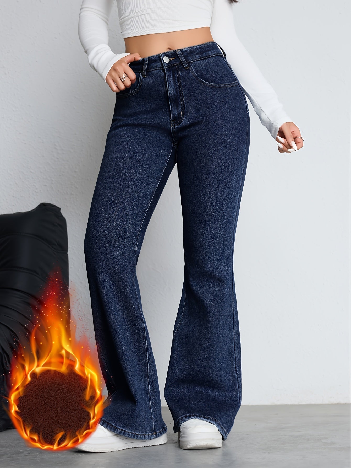 Jean évasé taille haute Femme - Bleu foncé