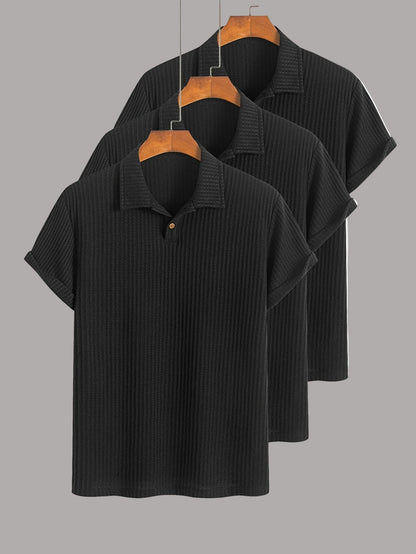 Lot de polos homme manches courtes style casual chic à col classique – pack de 3 polos texturés pour usage quotidien