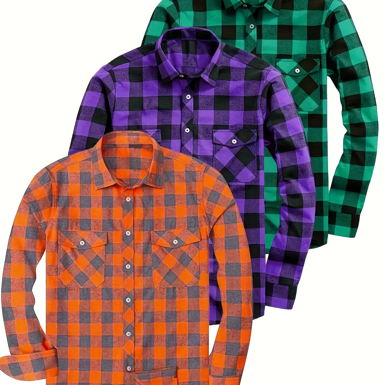 Chemise à Carreaux Homme Manches Longues à Col Classique et Poches Poitrine Couleurs Variées