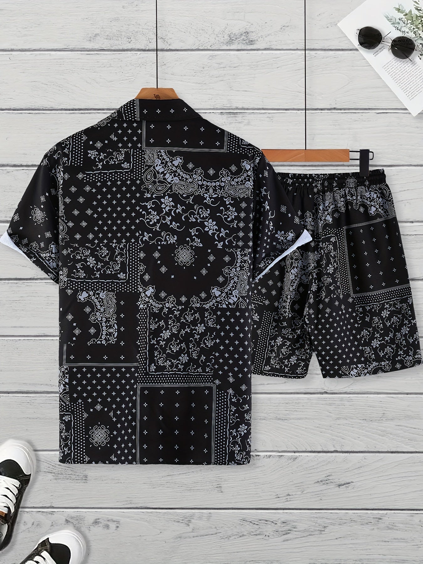 Ensemble chemise et short à motif bandana pour homme, style décontracté été