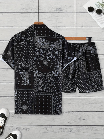 Ensemble chemise et short à motif bandana pour homme, style décontracté été