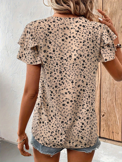Elegant blus för dam med blommönster och volangärmar – Avslappnad chic stil för vår och sommar