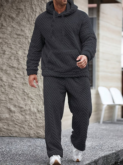 Ensemble Homme Doux Motif Chevrons Capuche Kaki Clair