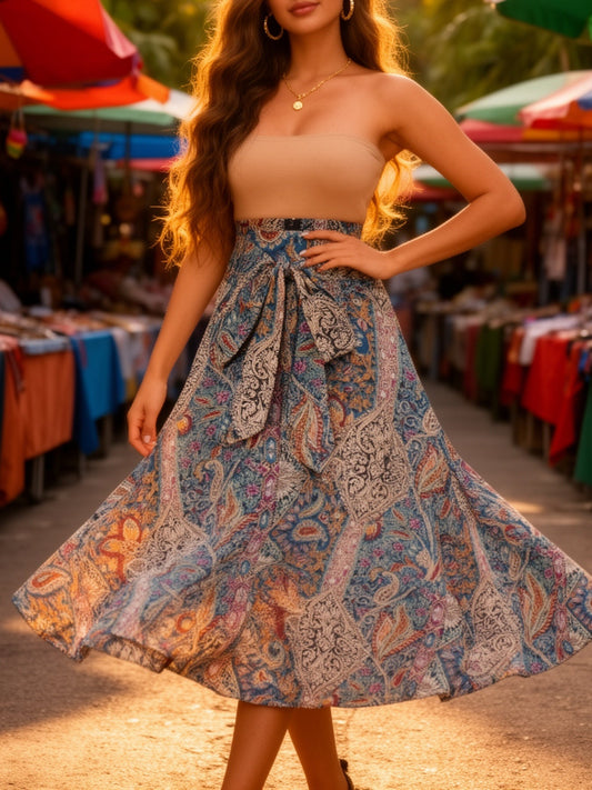 Jupe longue femme style bohème chic imprimé paisley – Élégante et fluide pour le printemps-été