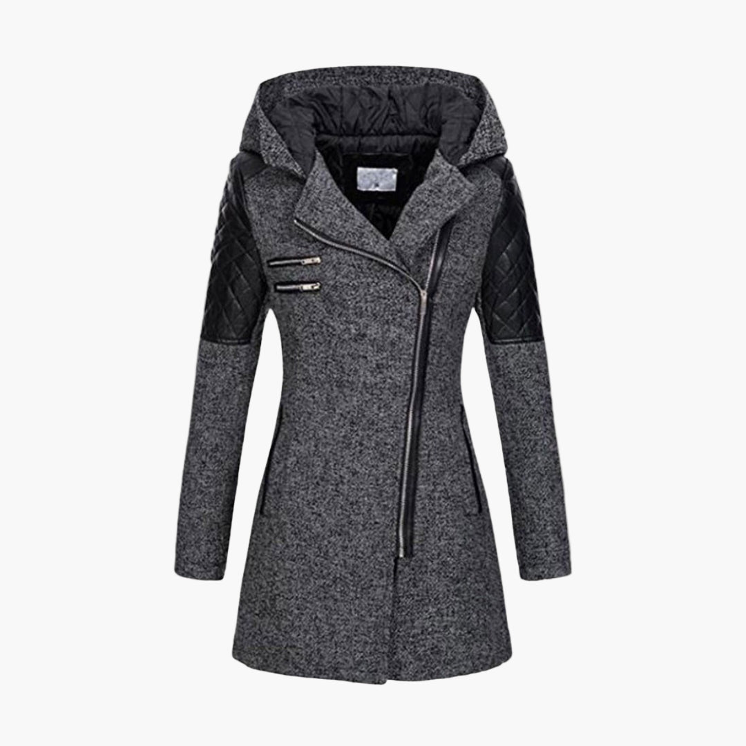 Abrigo de mujer estilo tweed con capucha, elegante y moderno para el invierno