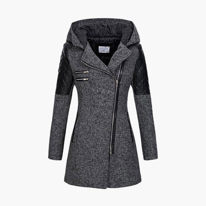 Abrigo de mujer estilo tweed con capucha, elegante y moderno para el invierno