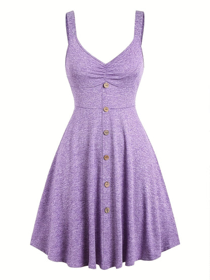 Abito Donna Elegante Casual con Bottoni e Scollo a V per Estate e Primavera