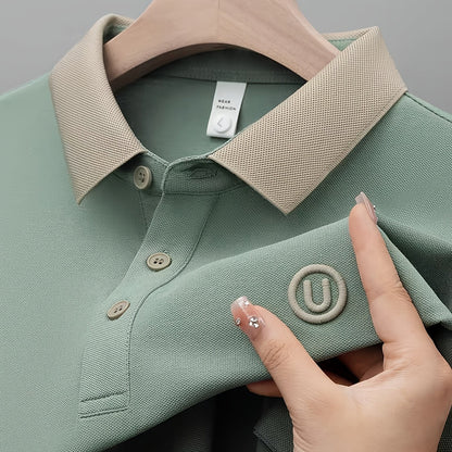Polo casual para hombre con cuello contrastante y logo bordado – estilo moderno y versátil
