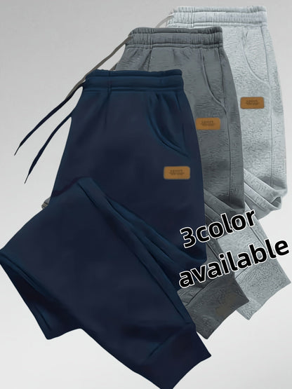 Pantalon de jogging homme doublé chaud, coupe droite, taille élastique et cordon de serrage