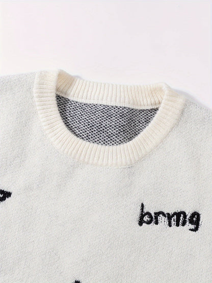 Pull en maille unisexe avec motif Planète et étoiles à col rond