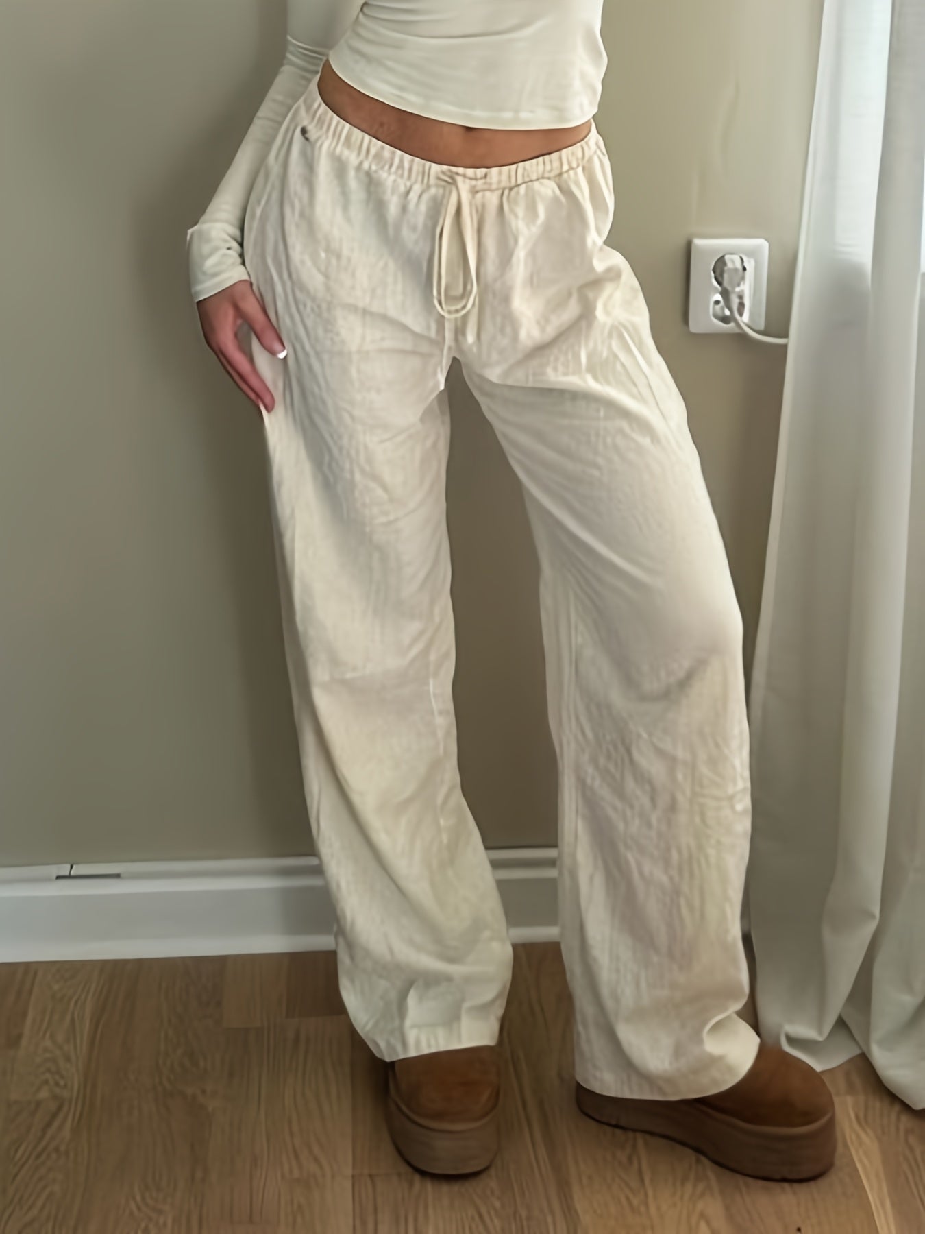 Pantalon large décontracté femme taille haute à jambes droites pour look urbain chic