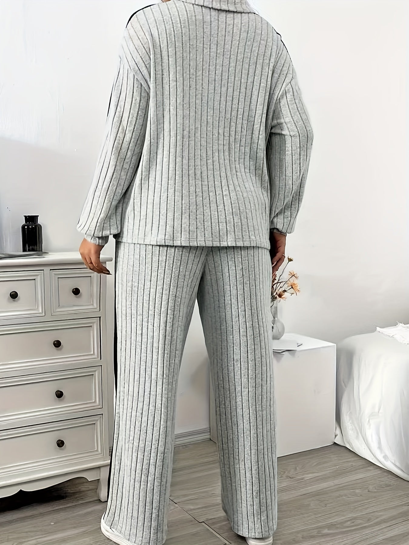 Ensemble côtelé Femme col zippé rayures latérales contrastantes