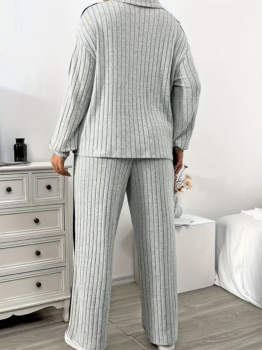Ensemble côtelé Femme col zippé rayures latérales contrastantes