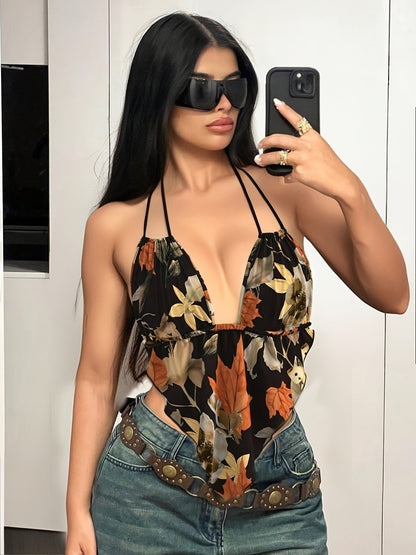 Body na plecy dla kobiet w stylu boho z kwiatowym wzorem na modny letni look