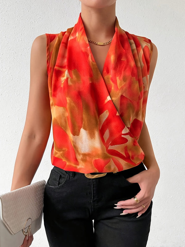 Women's sleeveless blouse, chic style with draped collar for an elegant and modern look