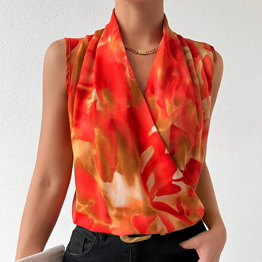 Blusa sin mangas para mujer estilo chic con cuello drapeado para un look elegante y moderno