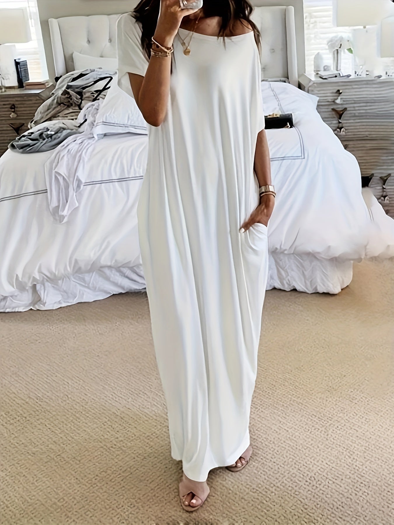 Robe longue décontractée pour femme, style ample, idéale pour l'été et la détente à la maison